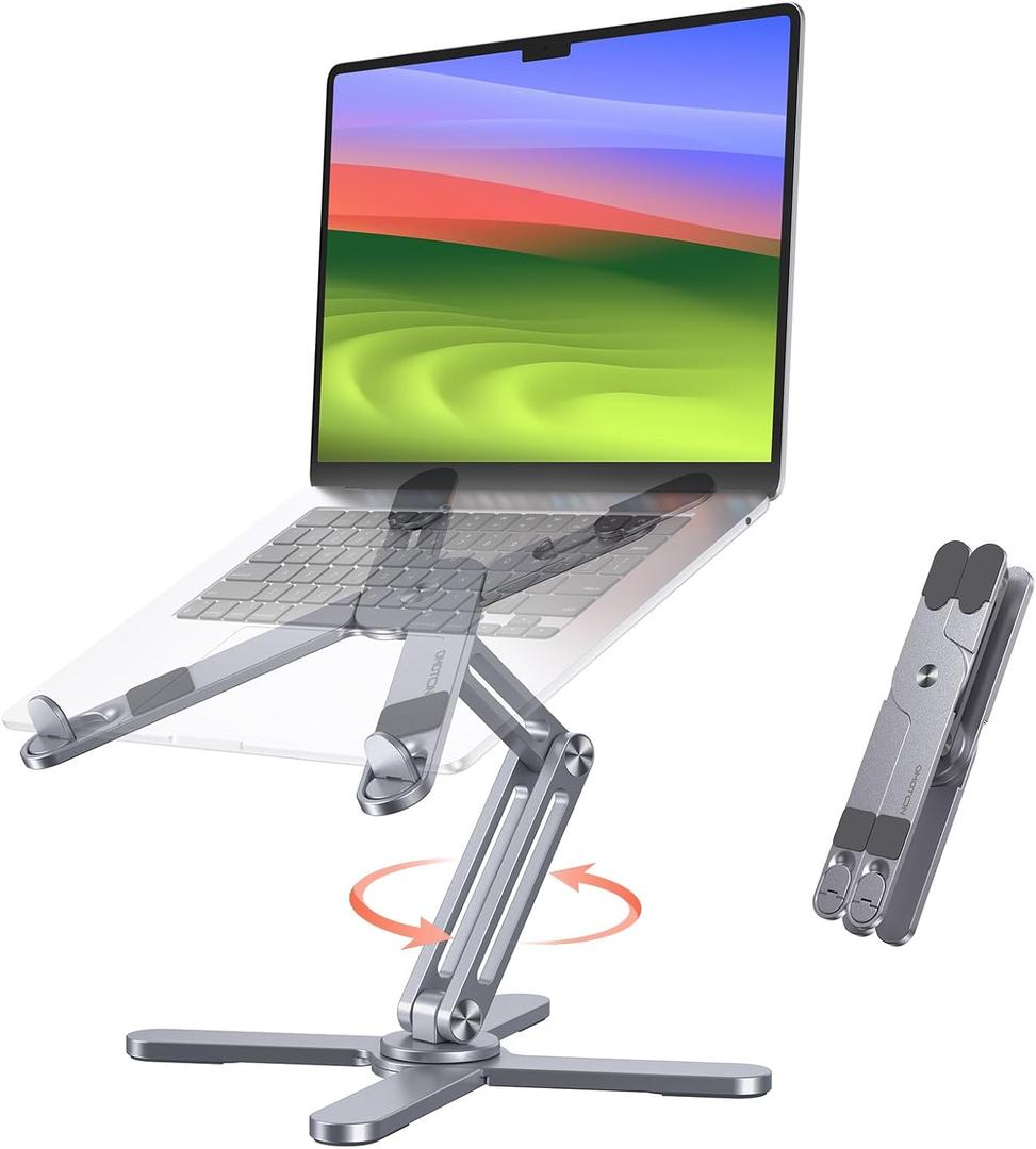 OMOTON 360 Rotating Laptop Stand Riser for Desk, Ergonomic Foldable Computer Stand Adjustable Height Angles for Collaborative Work, Easy Storage Fit Macbooks,All Laptops up to 16 inches, Space Grey