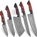 Damascus Steel Professional Kitchen Knife Set of 5 Pcs With sheath, Chef knife set, Utility Chef Knife Set, Kitchen Gadgets, Kitchen Gifts, Viking Kitchen Knife For Men, Mothers day gifts (Wood)
