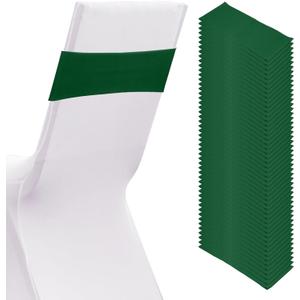 PATIKIL Premium Spandex Chair Sashes Bows, 50 Pcs Elastic Stretch Chair Cover Band Ties with Slider Buckle for Birthday Party Banquet Wedding Decoration, Dark Green