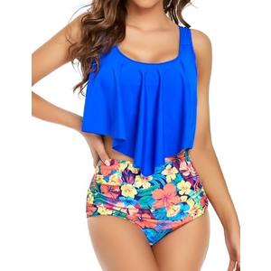Edelqual Tankini Swimsuits for Women High Waisted Bikini Sets Plus Size Two Piece Bathing Suits Tummy Control Swimwear, M