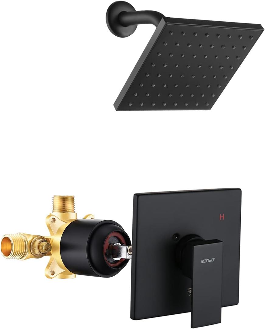 Esnbia Tub Shower Kit, Bathtub Shower Faucet SetValve Included) with 6-Inch Rain Shower Head, Single-Handle Shower Trim Kit, Matte Black