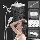 12" Rain Shower Head with Handheld Spray, Rainfall Shower Head with Handheld Combo, 11" Stainless Steel Extension Arm with Height & Angle Adjustable High Pressure Showerheads, Chrome