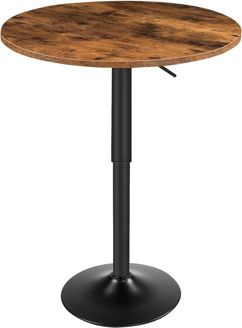 HOOBRO Bar Table, Height-Adjustable Round Pub Table 27-35.4 Inches with Sturdy Base, Modern Style, Easy to Assemble, Suitable for Small Space, Rustic and Black BF58BT01G1, 21.7"L x 21.7"W x 27"-35.4"H
