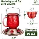 Kingsyard Glass Hummingbird Feeders for Outdoors, 16 Oz Wild Bird Feeder 6 Feeding Ports & Ant Moat Included, Hanging Bird Nectar Feeder Garden Red Dcor Gifts for Mom, Red
