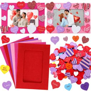 Ferraycle 232 Pieces Valentines DIY Picture Frames Craft Kit 32 Pcs Photo Frames with 200 Pcs Heart Shaped Foam Stickers for Valentines Day, Craft Art, Home Decor(Rectangular Shape)