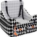 Dog Car Seat for Small/Medium Dogs up to 35lbs, 4-Pocket Storage Memory Foam Dog Booster Seat, Detachable Washable Pet Car Seat with Safety Belt, Outdoor & Indoor Use (Black/White)