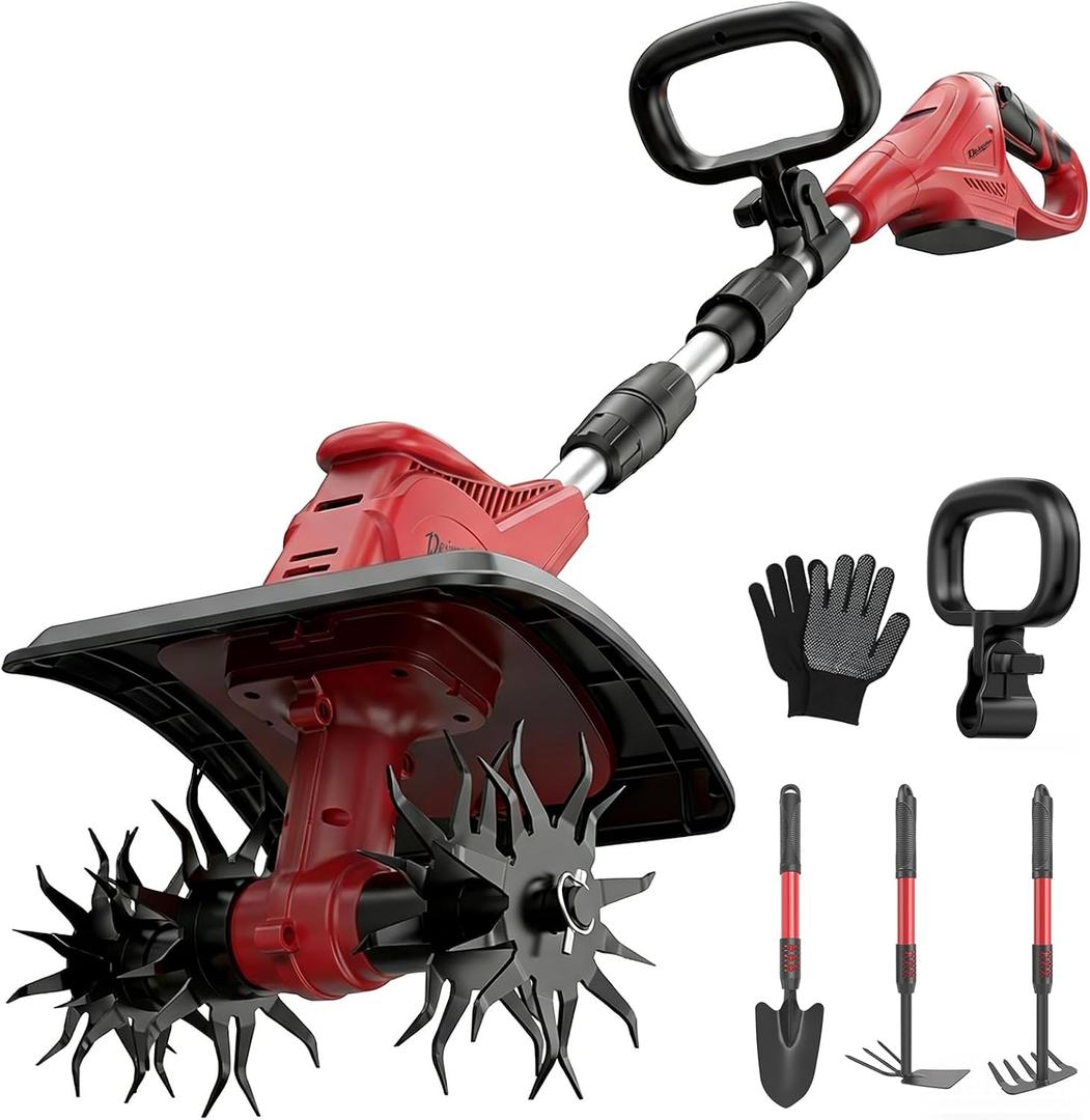 Cordless Tiller Cultivator Compatible with Milwaukee 18V Battery (Tool Only), 310RPM Electric Rototiller Garden Tools with 40 Steel Tines, 9.1In Tilling Width & 6.3In Depth, Folding Design