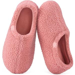 HomeTop Women's Fuzzy Curly Fur Memory Foam Loafer Slippers with Polar Fleece Lining (9-10, Pink)
