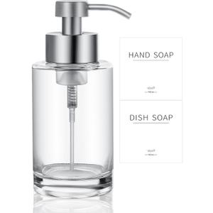 Foaming Soap Dispenser Set, 12 Oz Glass Hand Soap Dispenser with 304 Rust Proof Stainless Steel Pump, Waterproof Labels, for Bathroom Decor Kitchen College Dorm, Clear Silver Pump
