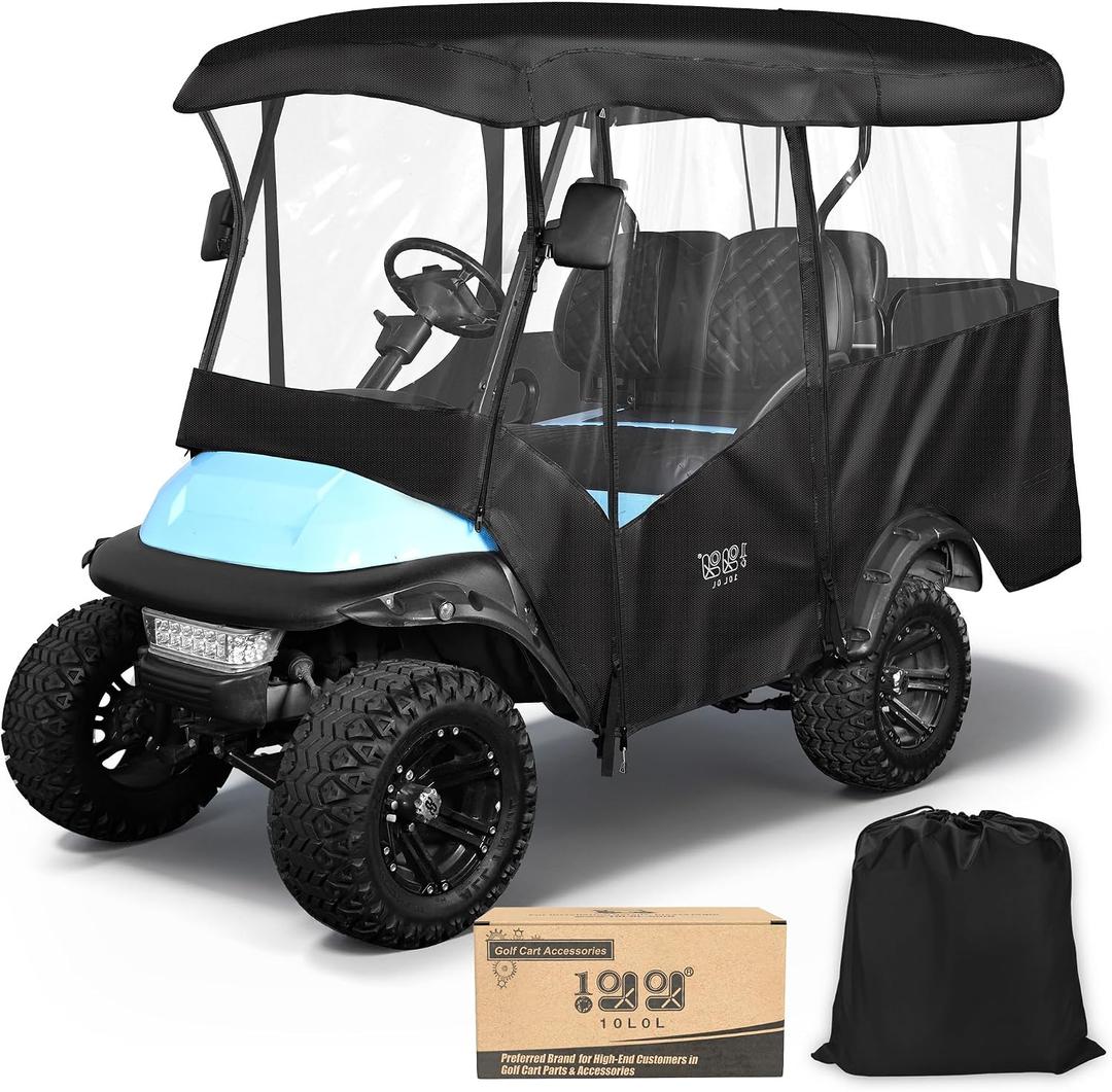 10L0L Golf Cart Enclosure 4 Passenger 86" Extended Roof for Yamaha Club Car Tempo Onward EZGO, 4-Seater 600D Waterproof Rain Cover,Transparent Tail Light Panel, 4-Sided Clear Windows