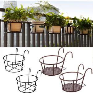 4 Pack Round Hanging Railing Planters, Metal Hanging Plant Holder Flower Pot Holder Iron Art Hanging Baskets Fence Planters for Balcony Garden Patio Indoor and Outdoor Plants (Bronze+Black)