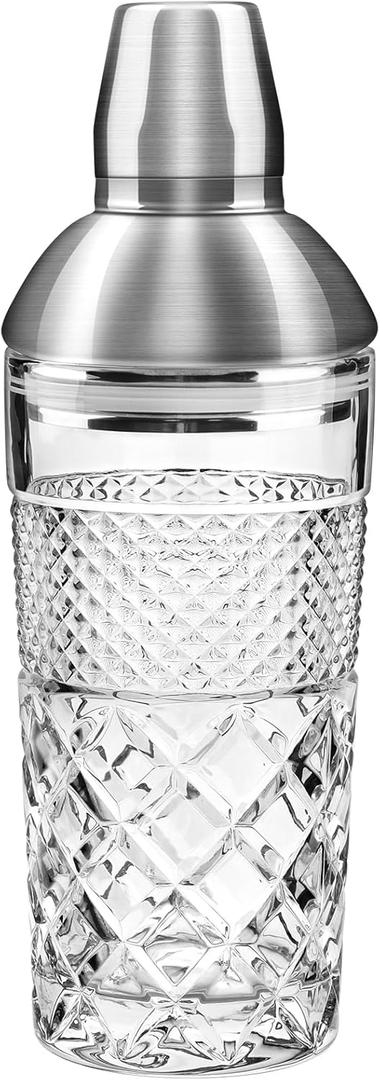 Glass Cocktail Shaker, 25oz Cutting Design Glass Shaker - Exquisite Martini Shaker for Elevated Mixology, Perfect for Crafting Artisan Cocktails, Martinis
