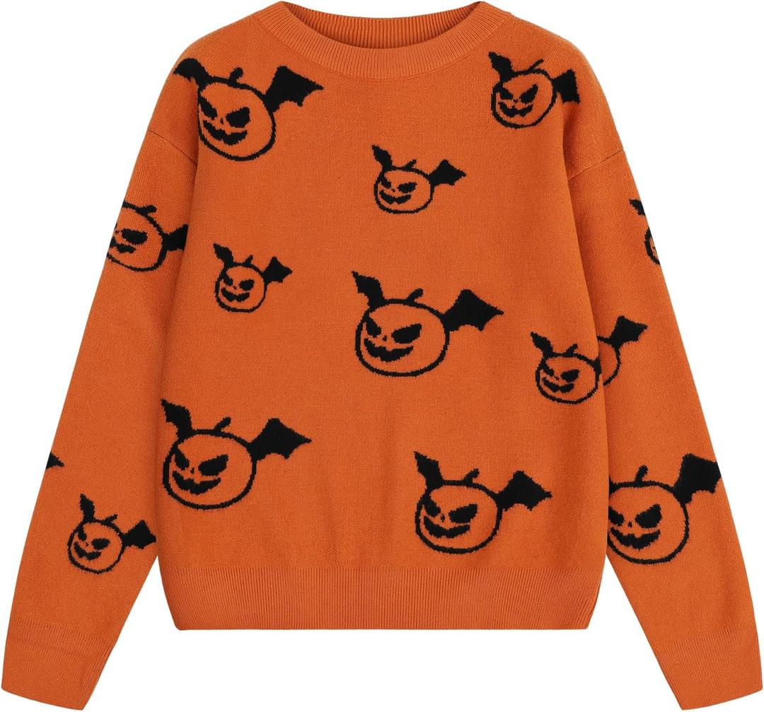 Cubear Girls' Knit Pattern Pullover Sweaters Crewneck Long Sleeve Fall Casual Tops, Size 5-14 Years (Orange)