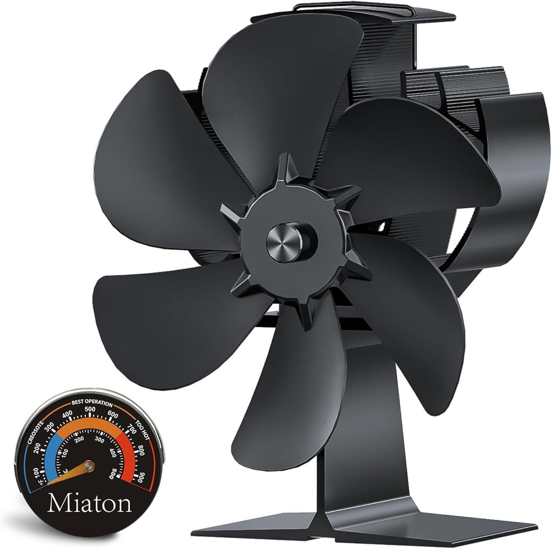 Miaton Wood Stove Fan Heat Powered | Non Electric Heat Activated Fan for Wood Burning Stove/Log Burner | Thermoelectric Fireplace Fan| w/Stove Accessories Thermometer