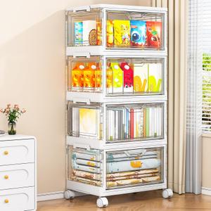Kmiectse Clear Storage Bins with Lids - 4 Tier 32qt Plastic Stackable Bins | Clear Storage Bins with Lids - 4 Tier Plastic Bins with Wheels, Stackable Storage Bins, Closet Organizers Box
