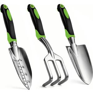 Gardening Hand Tool Set 3 Pack - MDSXO Heavy Duty Gardening Kit with Non-Slip Soft Ergonomic Handle, Great Garden Gift for Women Men[Stainless Steel]