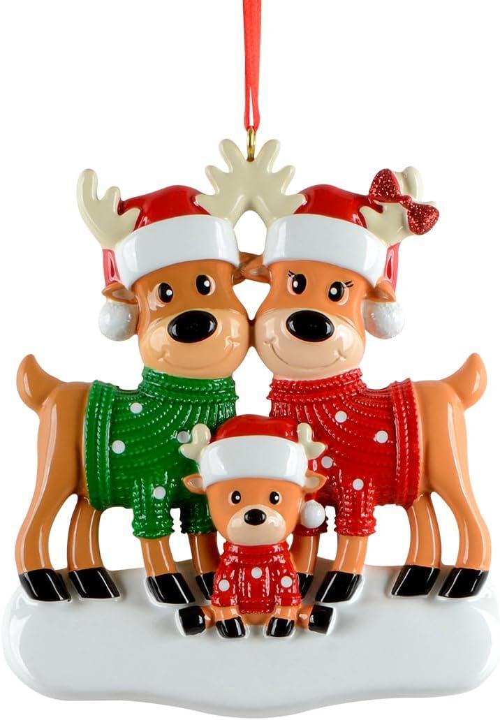 Personalized Sweater Reindeer Family of 3 Christmas Ornament - Christmas Tree Decoration