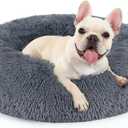 rabbitgoo Calming Dog Bed for Small Medium, 27 inches Pet Bed Machine Washable, Non-Slip Round Fluffy Plush Faux Fur, Soft Donut Cuddler Cushion for Small Dogs, Dark Grey