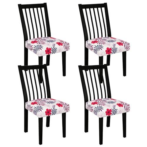 Gdmhy Stretch Dining Chair Seat Covers Set of 4,Dining Chair Slipcovers, Floral Printed Chair Covers,Soft Fabric Washable Upholstered Chair Seat Protector, No Rear Covers for Home Kitchen Dining Room
