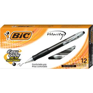 BIC Velocity Retractable Ballpoint Pens, Medium Point (1.0 mm), Black Ink Pens, 12-Count Pack, With Comfortable Grip