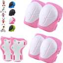 WayEee 6PCS Kids Protective Gear Set, Knee Pads for Kids 3-14 Years Old, Toddler Knee Pads and Elbow Pads, Wrist Guards Set, Skating Cycling Bike Rollerblading Scooter, Upgraded & Durable Material (Pink)