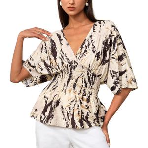 Women's Short Sleeve Blouse, Casual Top for Daily, Work & Vacation Outfits (Beige)