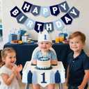 DCJHFJ Felt Navy Blue Happy Birthday High Chair Banner Pre-Strung Birthday Hanging Decoration for Baby Boy 1st Birthday Party Decorations