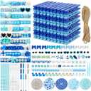 Suncalla 752 pcs Cheer Pins Spirit Clips 100 Colored Wooden Clothes Pins 136 Mini Resin Flower Animal Mini Bow 500 Bead Pearl 2 Stickers 4 Pen for Backpack Graduation Summer Team Gift(Blue,Ocean)