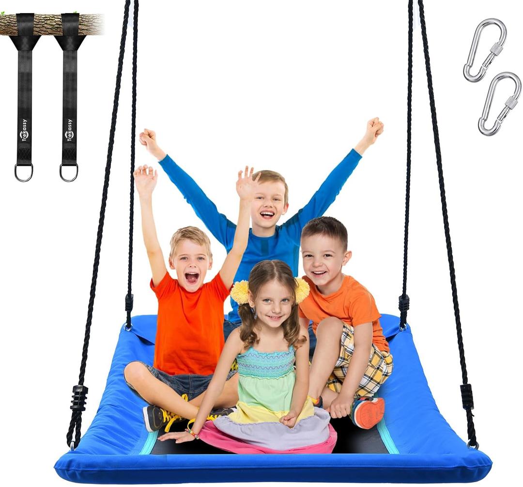 Trekassy 700lb Giant 60" Skycurve Platform Tree Swing for Kids and Adults with 2 Hanging Straps-Blue (Patented)