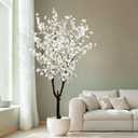 Faux White Cherry Blossom Tree 6ft(74in) Tall Artificial Plant Home Decor Handmade Natural Fake White Flower Tree for Wedding Realistic Silk Cherry Plant in Pot for Living Room,Office,Outdoor Decor.