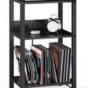 TUTOTAK Record Player Stand with Storage Up to 100 Albums Record Storage Table,3 Tier End Table with Charging Station, Side Table for Living Room, Bedroom, Black TB01BK076