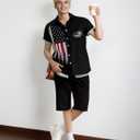 Bowling Shirts for Men Print Short Sleeve Regular Fit Hawaiian Casual Button Down Beach Shirts (Black, XXL)