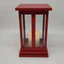 DECORKEY Christmas Decorations for Home, Decorative Christmas Lantern Indoor Outdoor Decor, Metal Hanging Candle Holder with Xmas Teardrop Wreath and LED Candle for Table Centerpieces, Patio (Red) (14.2'')