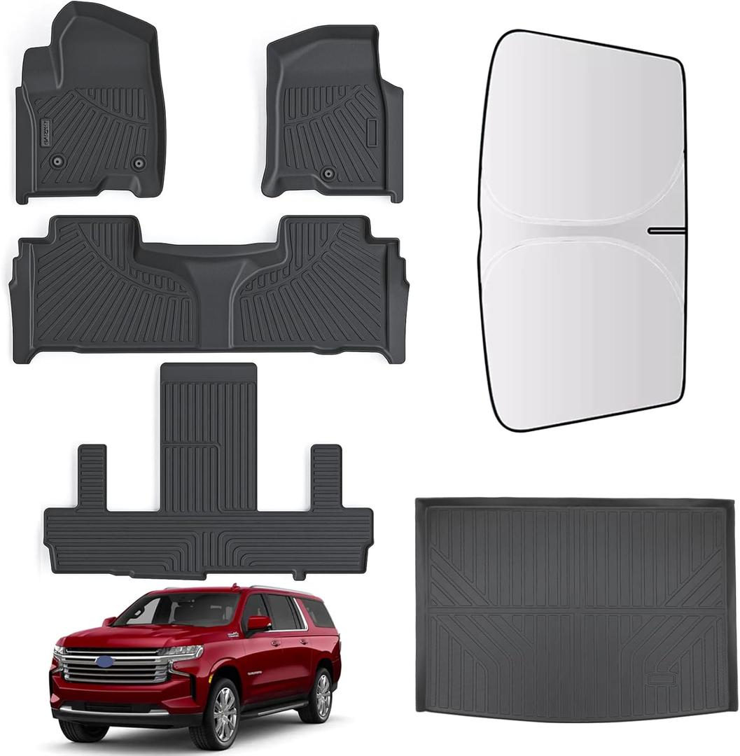 Floor Mats & Cargo Liners for 2021 2022 2023 2024 Chevy Suburban GMC Yukon XL Cadillac Escalade ESVNon Short axis 7 Seats-2nd Row Bucket Seats,Car Floor Liners & Trunk Mat for Chevrolet