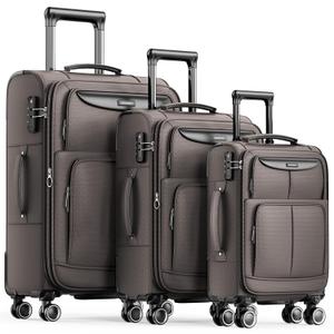 SHOWKOO Luggage Sets 3 Piece Softside Expandable Lightweight Durable Suitcase Sets Double Spinner Wheels TSA Lock Black (20in/24in/28in)