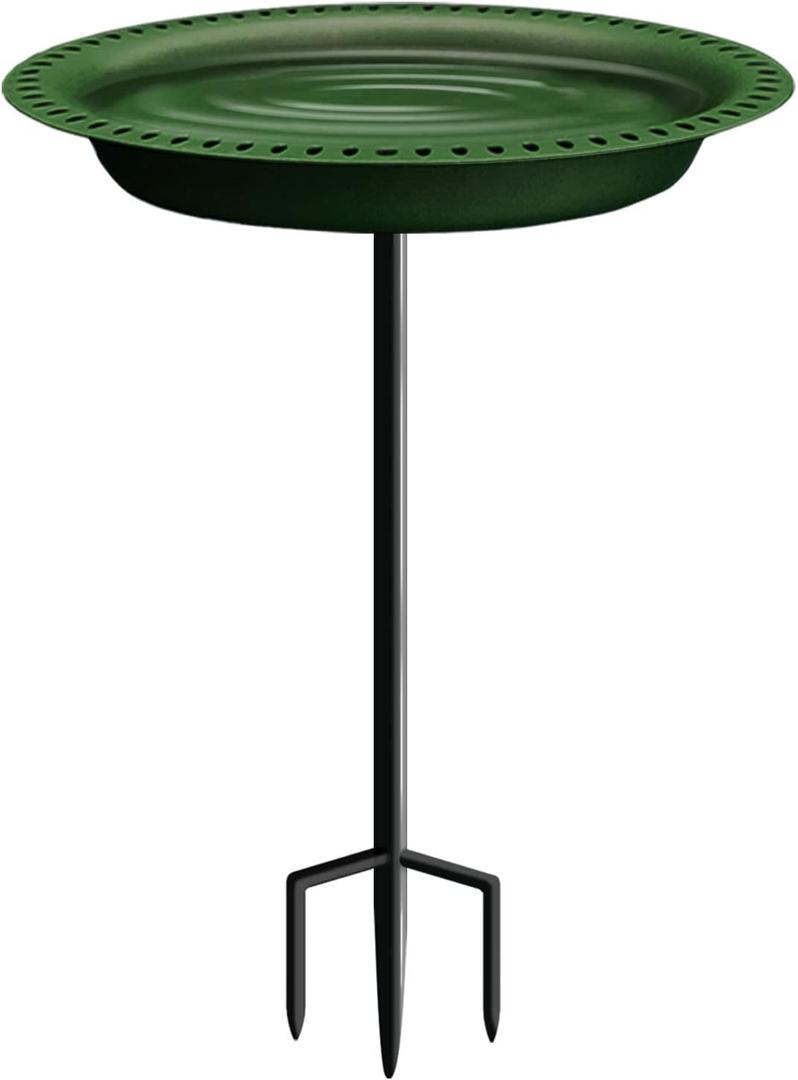 Garbuildman Extra-Large Freestanding Birdbath Bowl, Detachable Decoration Spa with Metal Stake Stand & Birdfeeder for Outdoor Garden, Oval Style, Green (1- gal)