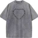 Y2K Graphic T-Shirts Vintage Oversized Tees Streetwear Casual Acid Washed Tops for Men Women (S)