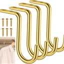 Gisafai 4 Pcs Heavy Duty Metal Wall Mount Closet Rod Center Support Bracket - 1 Inch Clothes Storage Hanger for Shelf (Satin Brass)
