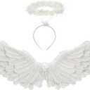 Angel Costume Wings and Halo Adult Angel Costumes for Kids Girls Boys Halloween Christmas(White)