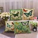 Vintage Butterfly Throw Pillow Cover 18x18 inch,Watercolor Bloom Flowers Garden Cushion Cover Farmhouse Nature Theme Spring Home Decorative Pillowcase ,4Pack for Sofa Couch Porch Patio (Beige)