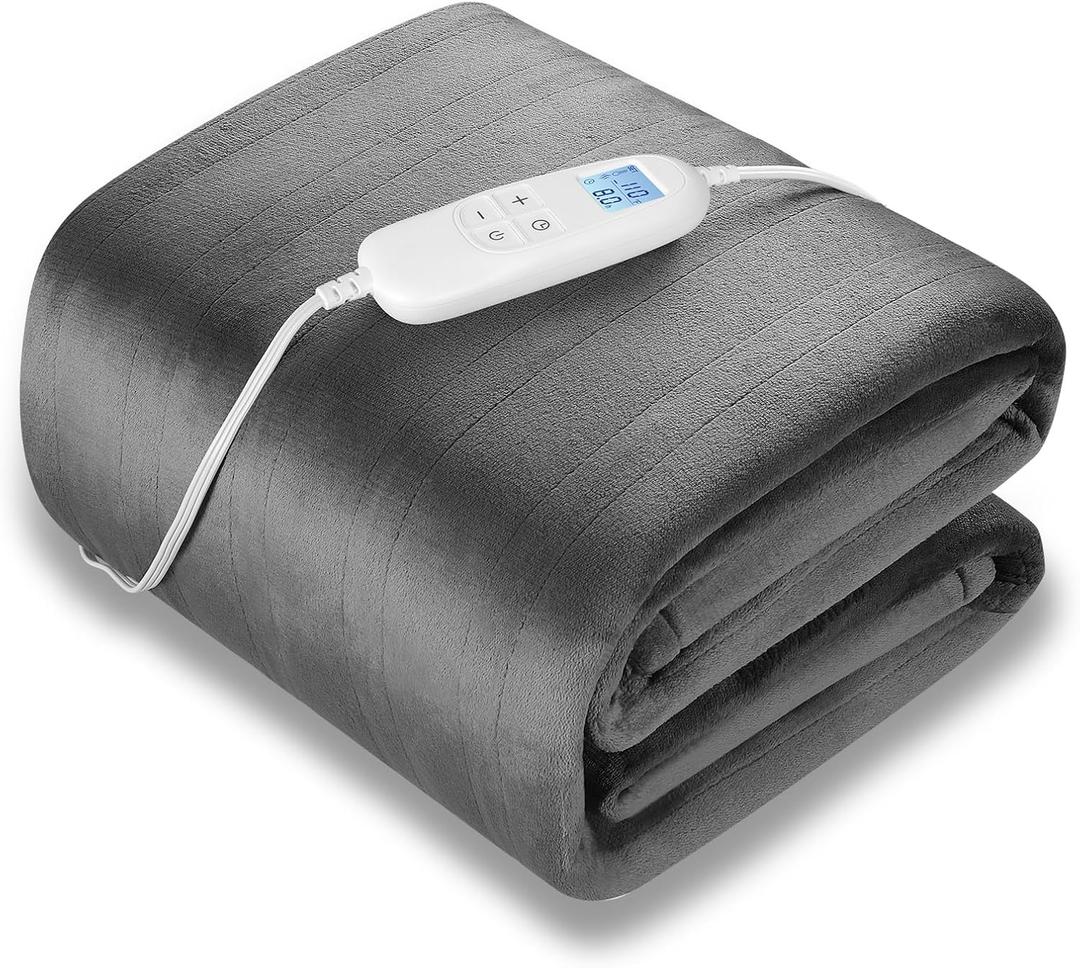Electric Heated Blanket Queen Size 84" x 90" | 6 Heating Levels & 8h Auto Timer | Full Body Fast Heating and Ultra Soft Flannel, Machine Washable Bed Sofa Home Office Use, Grey