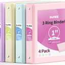 SUNEE 3 Ring Binder 1 Inch 4 Pack, Clear View 1" Binders Three Ring PVC-Free (Fit 8.5x11 Inches) for School or Office Supplies, Assorted Pastel