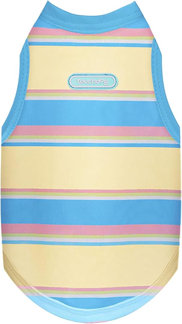Touchdog Dog Cooling Shirt, Breathable Sleeveless Dog Shirts for Small Dogs, UPF 50+ Sun Protection Lightweight Quick-Dry Summer Vest Tank Top, Yellow Stripes,Size XL