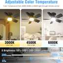 20" Socket Fan Light with Remote, 30W 2000 Lumens, 3 Colors 3000-6000K Small Ceiling Fans with Lights 6 Speed Wind Light Bulb Fan for Bedroom, Living Room, Kitchen, Laundry Room