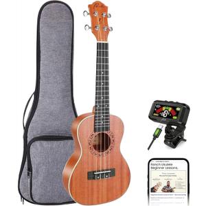 Ranch 26" Tenor Ukulele Sapele Wood Instrument with Tuner - Natural | Sapele wood body with natural finish delivers rich, deep resonance. Wider fret spacing supports advanced playing