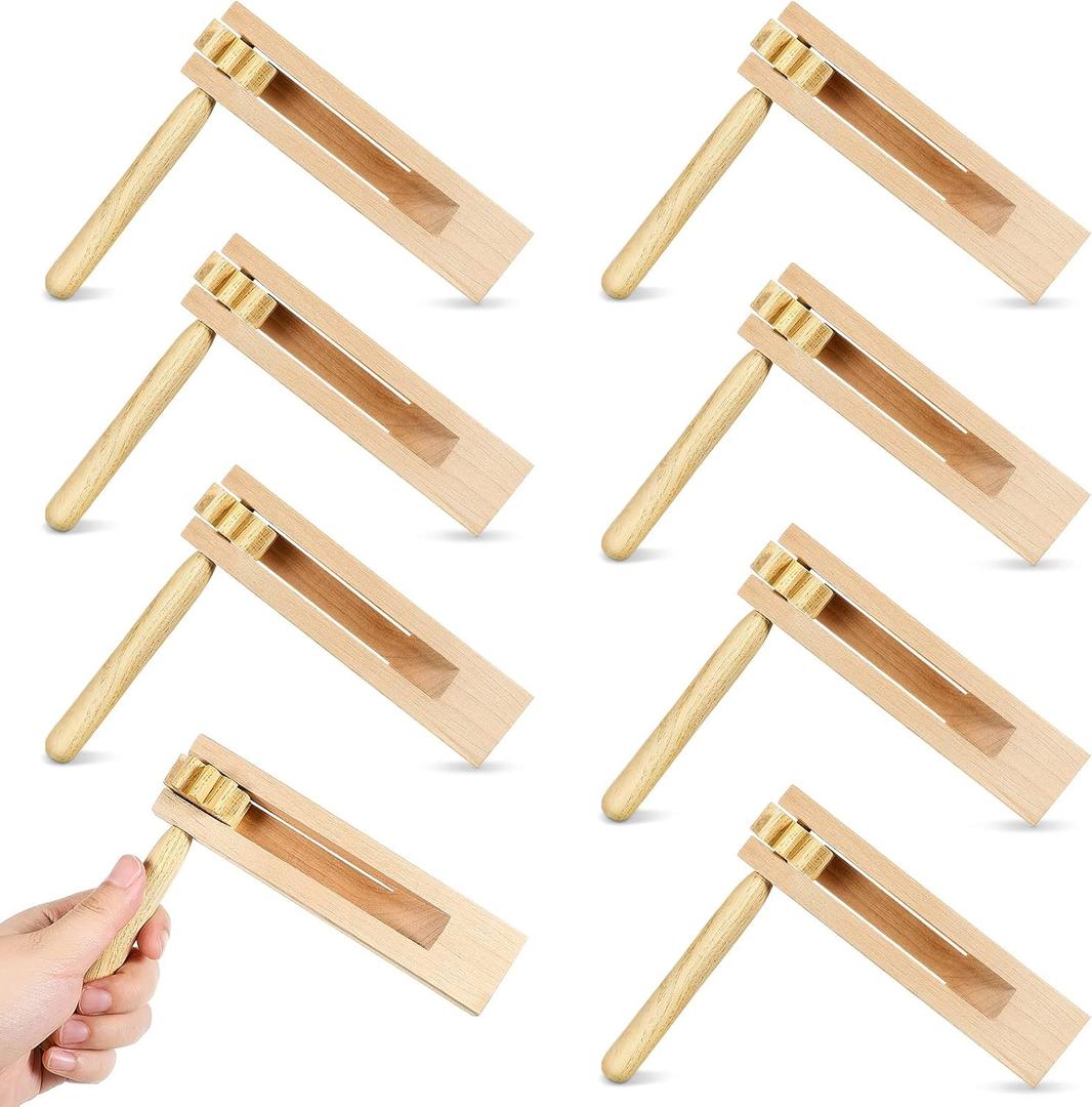 8 Pieces Wooden Ratchet Noise Maker, Traditional Mexican Rattle Ratchet Instrument Toy for Sporting Events Party Favor and Celebrations Birthday Present Football Games, 6 x 5.5 x 1.4 Inches