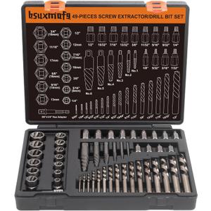 49PCS Screw & Bolt Extractor Set with Left Hand Drill Bit Set, Multi-Spline Easy Out Broken Bolt Remover Tools for Damaged Stripped Rounded-Off Bolts, Socket Screws, Nuts, Studs, and Fittings