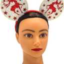 Needzo Reindeer Mouse Ear Headband with Sparkly Red Stars, Holiday Party Costume Accessory for Women or Girls, One Size Fits Most