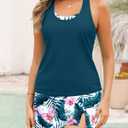Daci Womens Teal Flower 3 Piece Tankini Swimsuits with Skirt - Tummy Control Bathing Suit Swim Tank Top and Sport Bra 2026 Athletic Swimwear XXL
