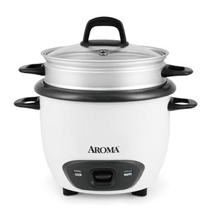 AROMA® Rice Cooker, 3-Cup (Uncooked) / 6-Cup (Cooked), Steamer, Small Rice Cooker, Oatmeal Cooker, Soup Maker, Auto Keep Warm, 1.5 Qt, White, ARC-743-1NG